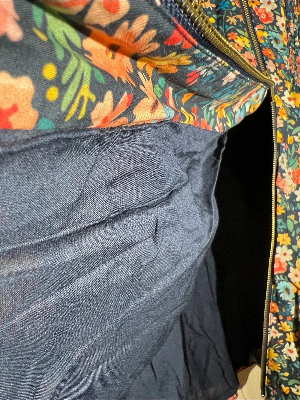 Anthropologie Navy Floral Midi Dress with Multicolor Blossoms NWOT L - Picture 5 of 13